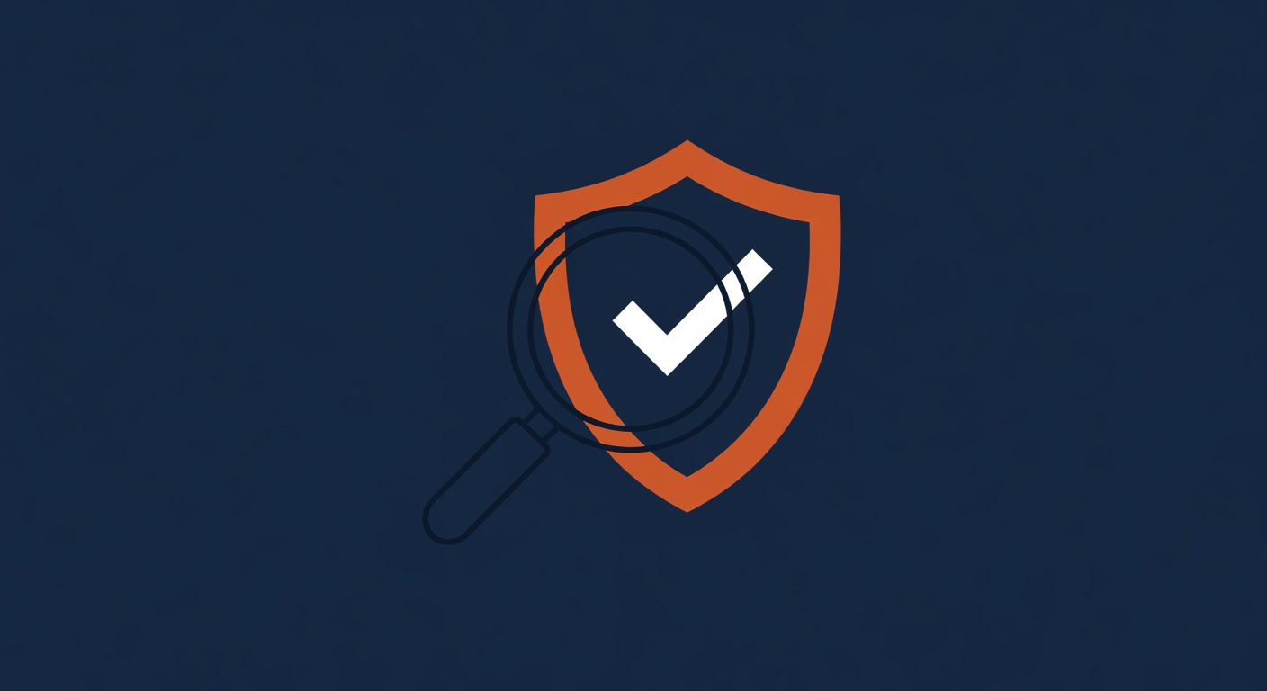 Evaluating cybersecurity MSP providers with magnifying glass examining shield