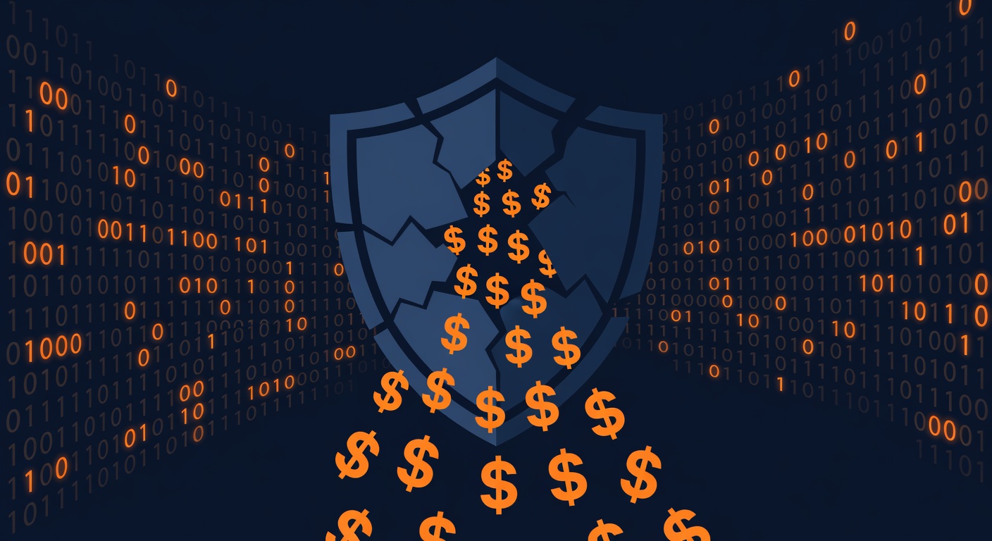 Data breach cost impact on small business with shattered shield and financial losses
